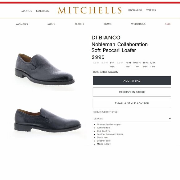 * NIB * $995 Nobleman DI BIANCO Italian US 9 M Peccary * add $15 Cedar Trees main image 13